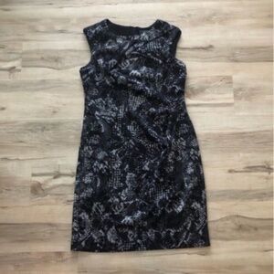 Adrianna Papell Black and Silver Sheath Midi Dress